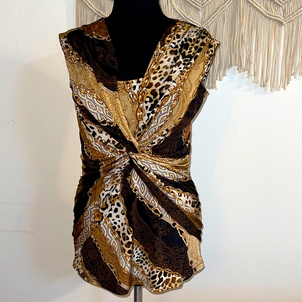 Cache Chain Animal Print Knot Front Top Size M - image 1